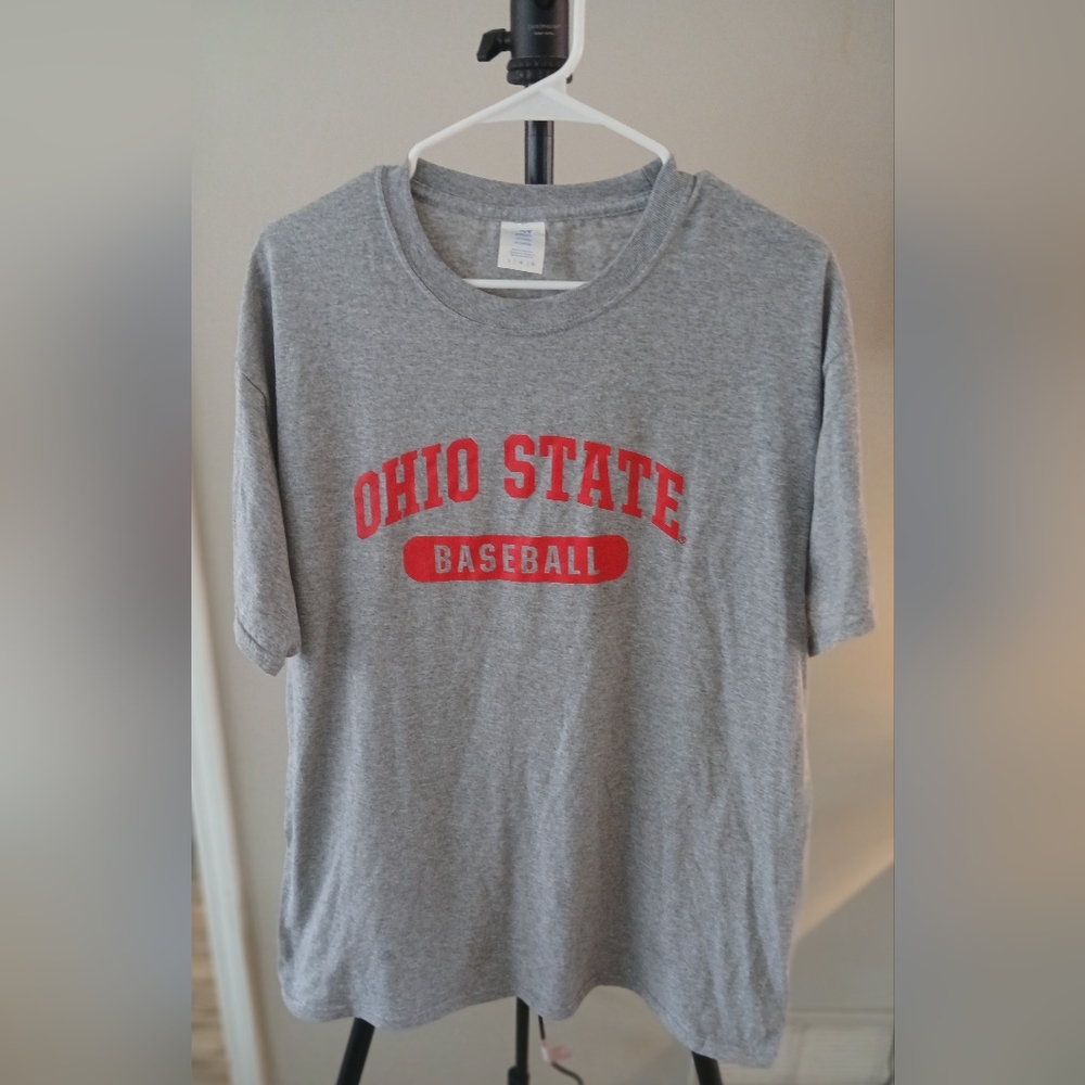 Port and Company Gray Ohio State Baseball Tee with Red Print